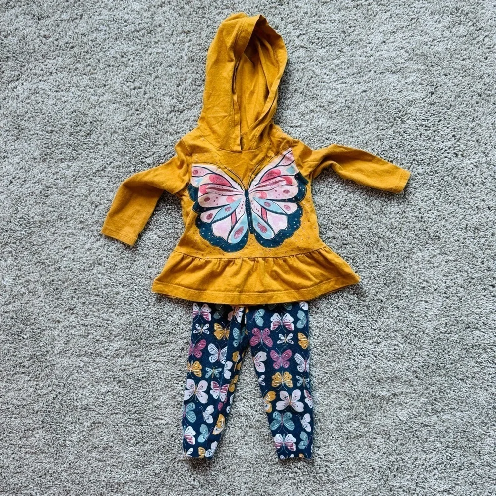 Carters baby girls butterfly outfit 2 piece set pants and shirt size 12 months